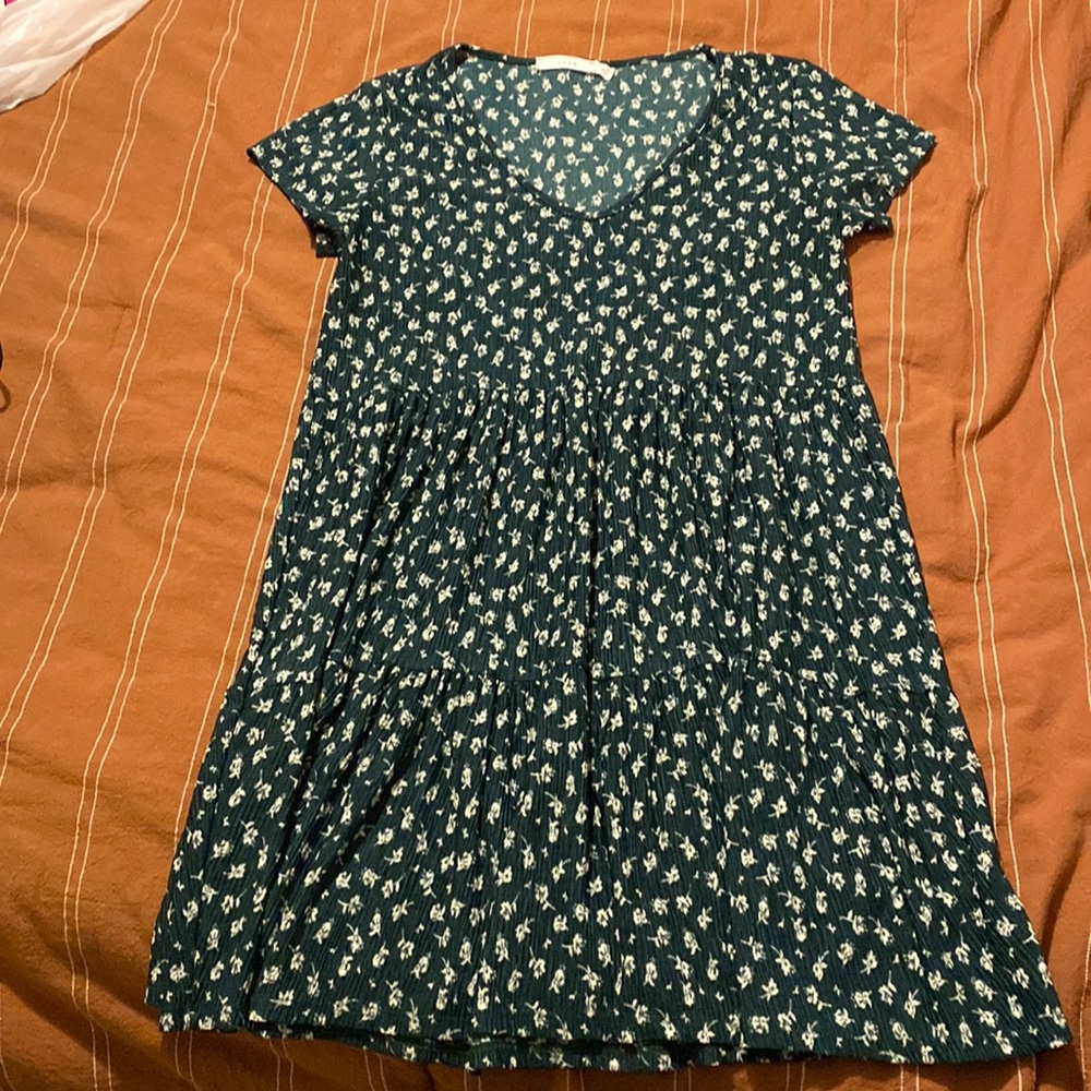Green Floral Babydoll Mini Dress